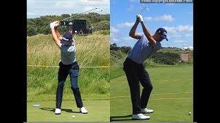 Justin Thomas golf swing  Long Iron faceon amp downtheline July 2017 [upl. by Eimorej]